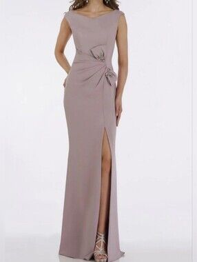 Gia Franco Mauve Purple Embellished Bow Floor Length Trumpet Evening Gown Size 4